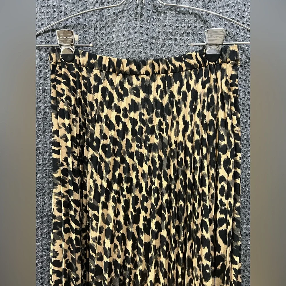 HALOGEN Animal Print Pleated Elastic Waist Midi Skirt Size Small Cheetah